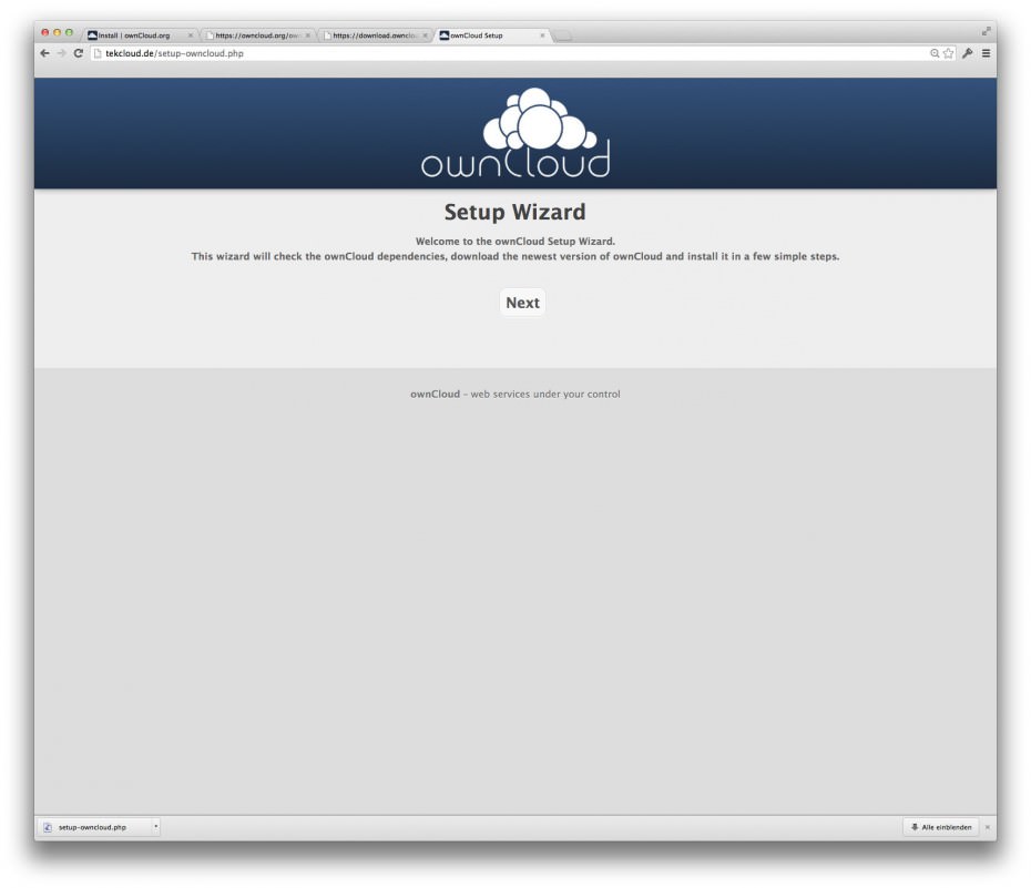 ownCloud Installation - Schritt 1