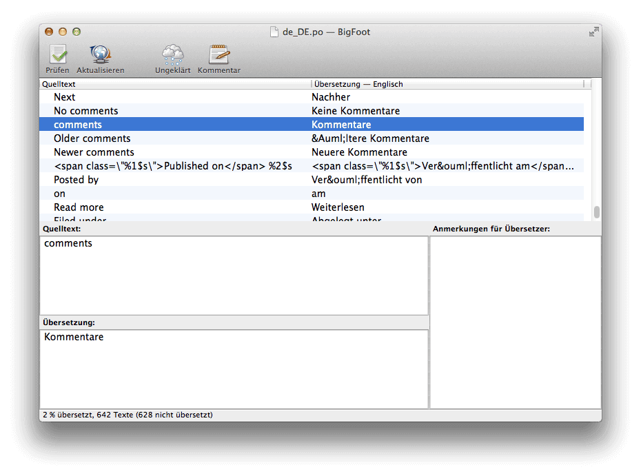 PoEdit für Mac OS X und Windows